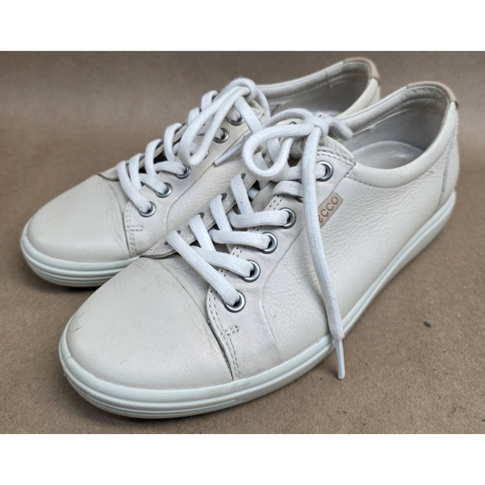 Ecco Soft 7 Womens Sz 6 White Athletic Leather Walking Lace Up Shoes Sneakers 37